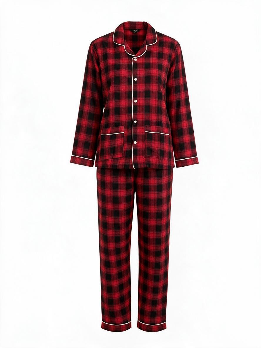 Pigiama lungo in flanella rosso a quadretti CHARLY1 FU 678 GOLD 