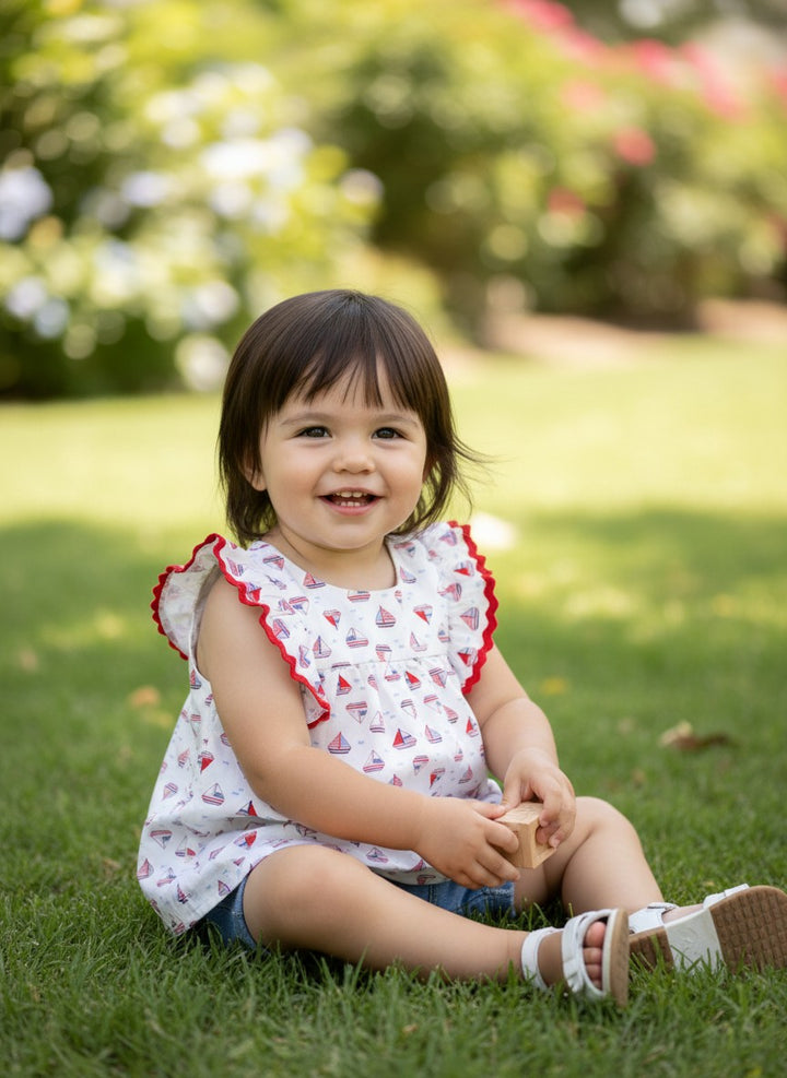 Blusa con stampa di barchette a vela PADOVA BRS ORSO BRUNO 