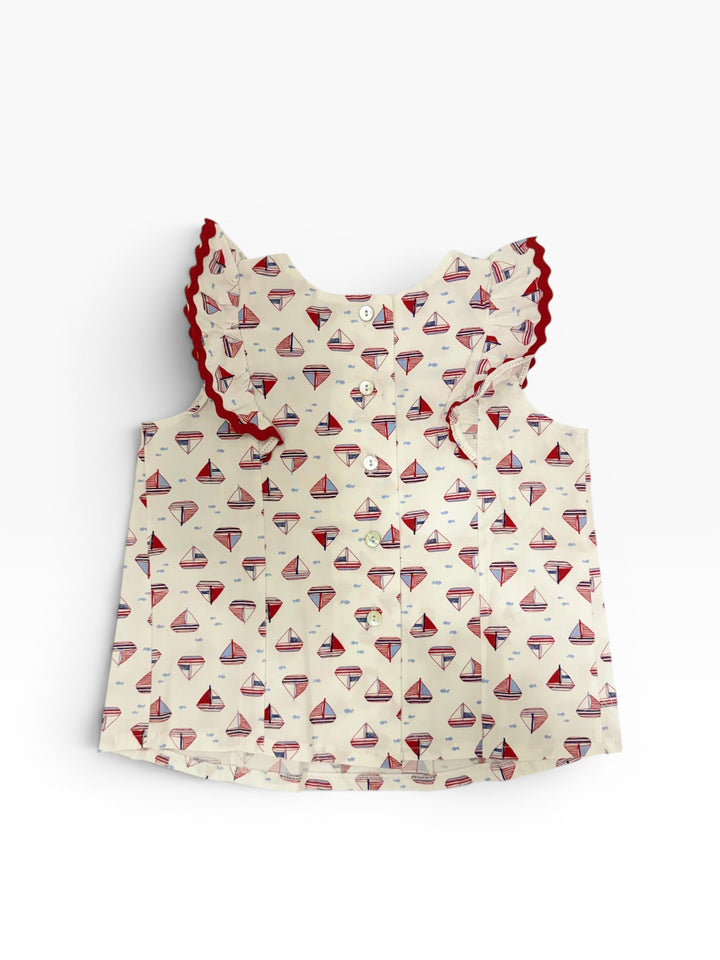 Blusa con stampa di barchette a vela PADOVA BRS ORSO BRUNO 