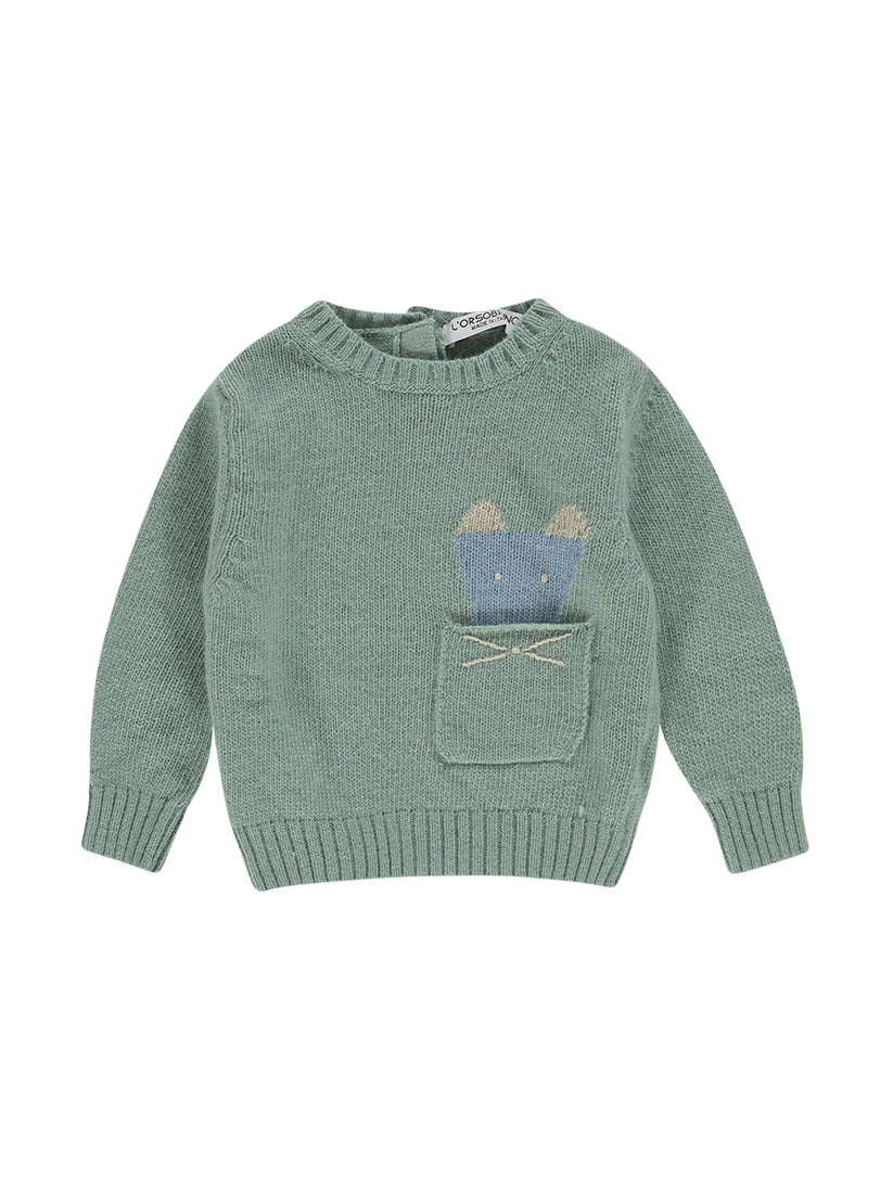 Maglione misto lana con dettaglio animale TASCA VE ORSO BRUNO 