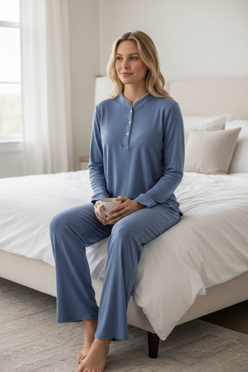 Pigiama donna in modal con collo alla coreana 424260 DE Sisters 
