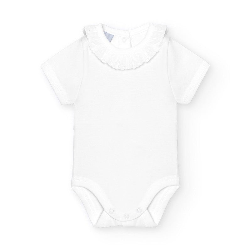 Body manica corta con collo in san gallo 1193 BI BABIDU 
