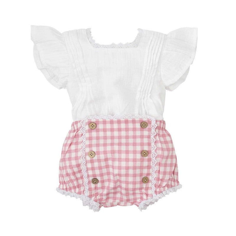 Completo bimba con camicina e culotte con bottoni a quadri 40497 RO BABIDU 