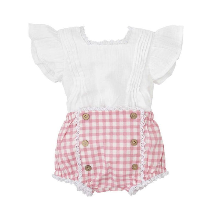 Completo bimba con camicina e culotte con bottoni a quadri 40497 RO BABIDU 