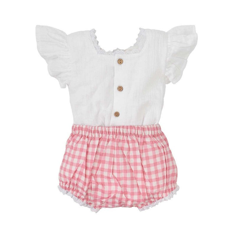 Completo bimba con camicina e culotte con bottoni a quadri 40497 RO BABIDU 