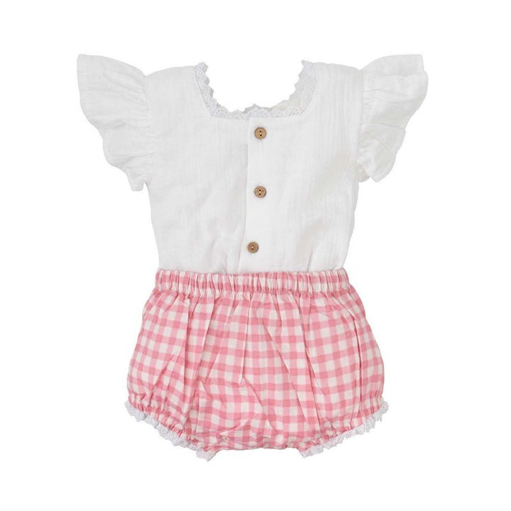 Completo bimba con camicina e culotte con bottoni a quadri 40497 RO BABIDU 