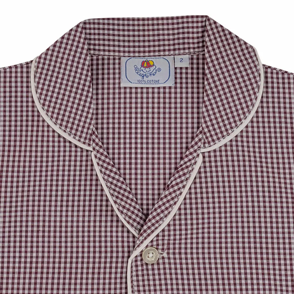 Pigiama corto in cotone quadro bordeaux e bianco CHARLY BCC/7 926 GOLD 