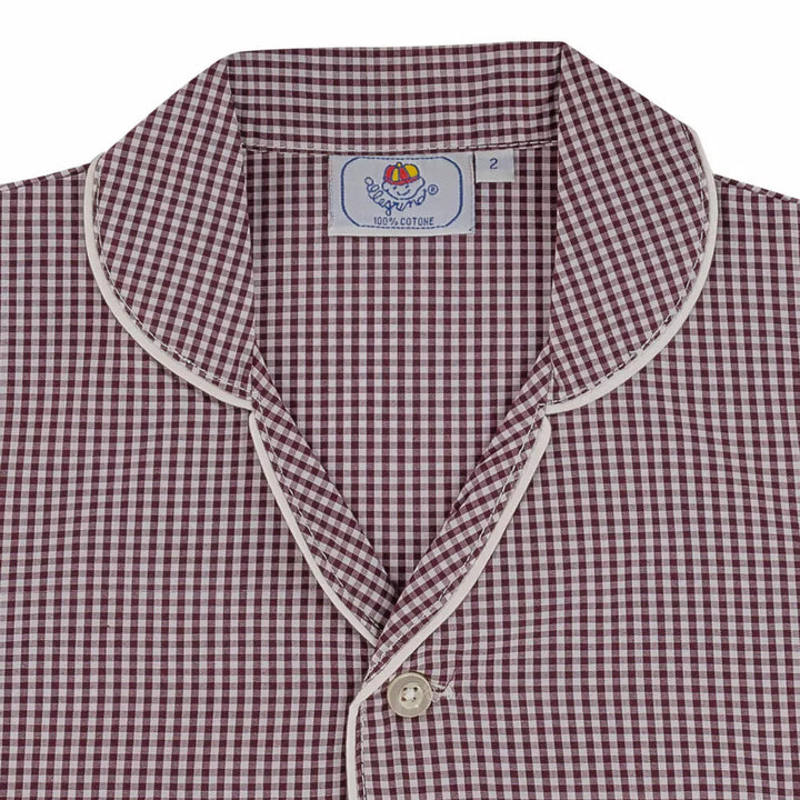 Pigiama corto in cotone quadro bordeaux e bianco CHARLY BCC/7 926 GOLD 