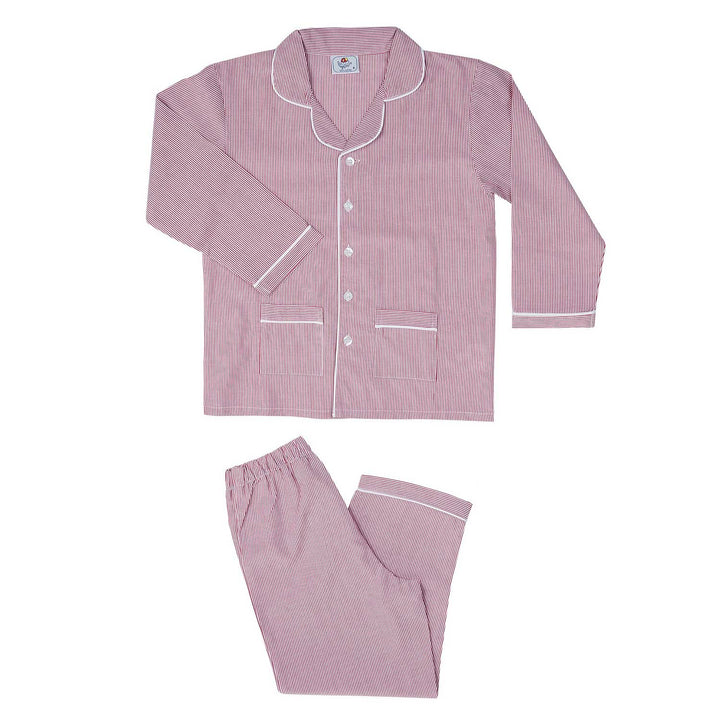 Pigiama lungo in cotone bianco e bordeaux CHARLY BCL/7 776 GOLD 