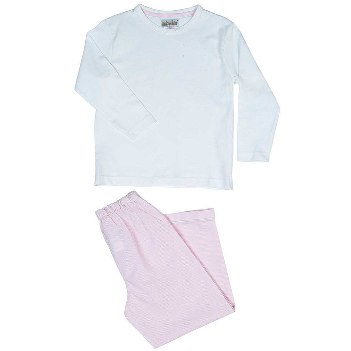 Pigiama lungo in cotone bianco e rosa MARY BCL 777 GOLD 