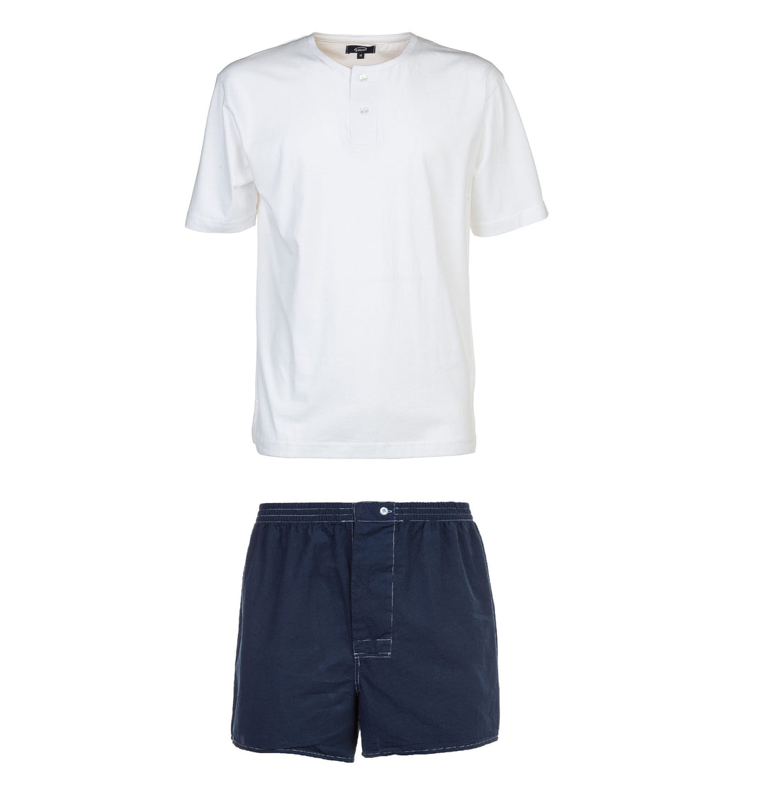 Pigiama in cotone corto bianco con pantaloni blu PETER UCC/2 483 GOLD 