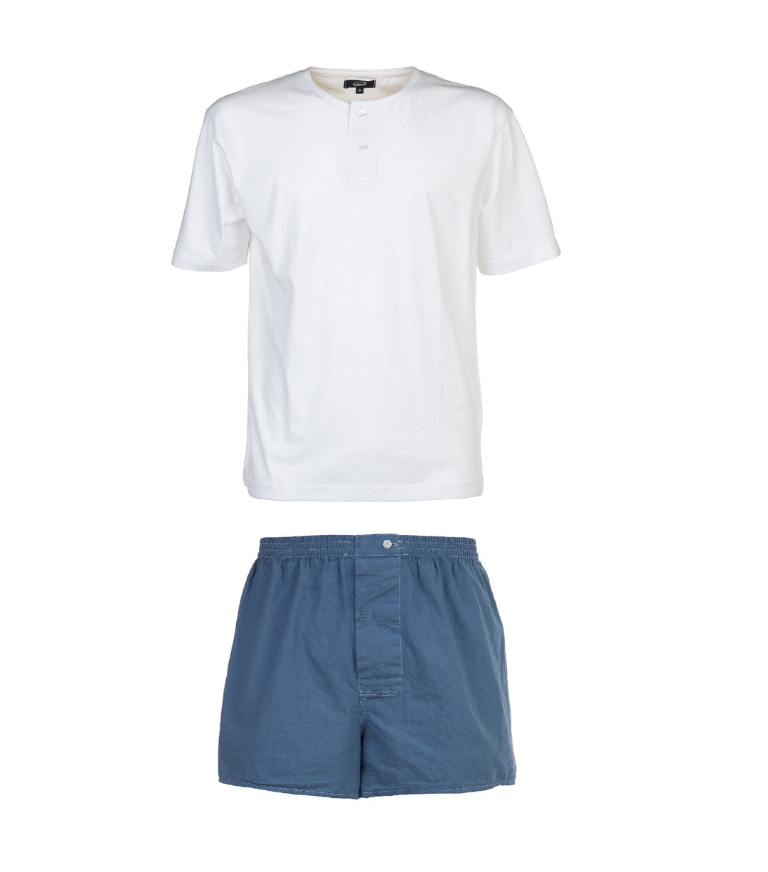 Pigiama in cotone corto bianco con pantaloni celesti PETER UCC/2 870 GOLD 