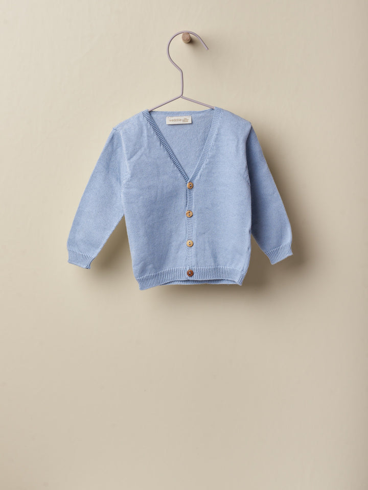 Cardigan scollo a v in filo celeste 09308B 01 WEDOBLE 