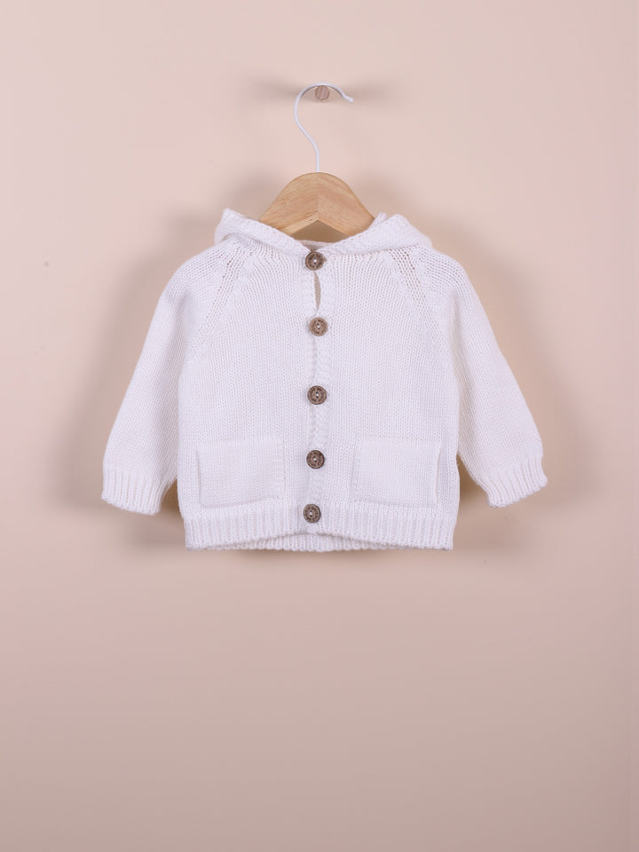 Cardigan con cappuccio in filo bianco 10308C 03 WEDOBLE 