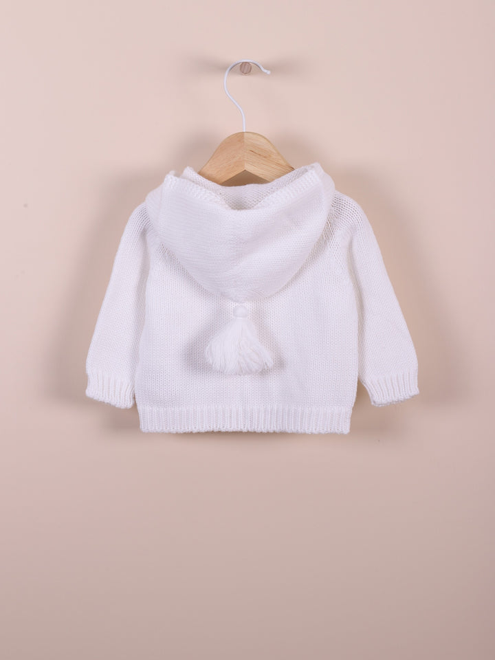 Cardigan con cappuccio in filo bianco 10308C 03 WEDOBLE 