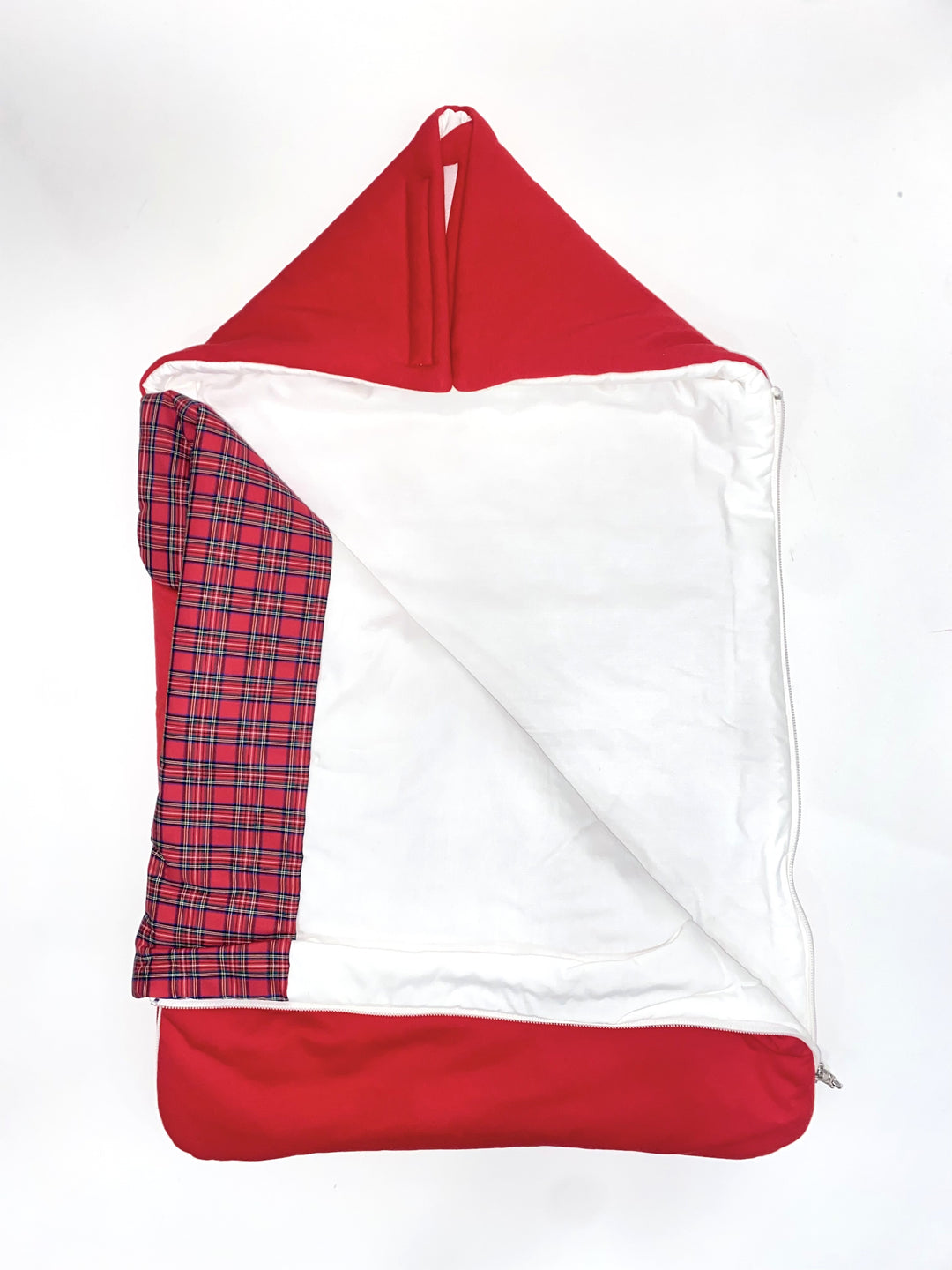 Sacco nanna imbottito rosso con cappuccio e dettagli tartan 8555 RS PERDIPIU 