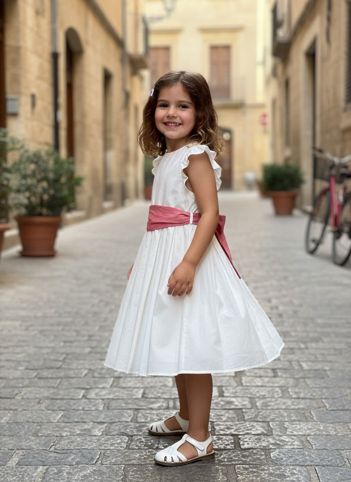Abito da cerimonia in cotone con fiocco rosa 6235/F BI CROCHETTE 