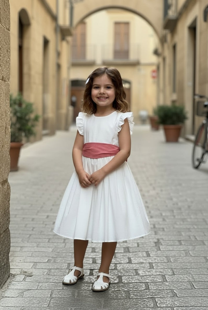 Abito da cerimonia in cotone con fiocco rosa 6235/F BI CROCHETTE 