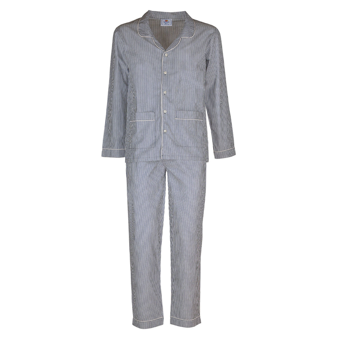 Pigiama lungo in cotone a righe bianche e blu scuro<BR/> CHARLY BCL 931 GOLD 