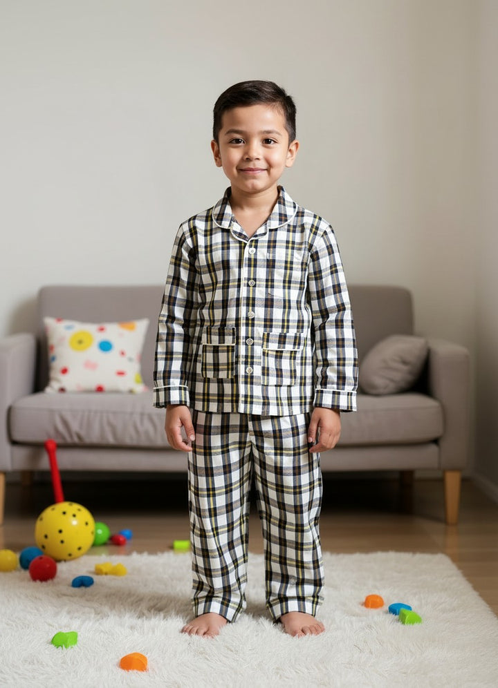 Pigiama lungo in cotone a quadroni <BR/> CHARLY BCL 936 GOLD 