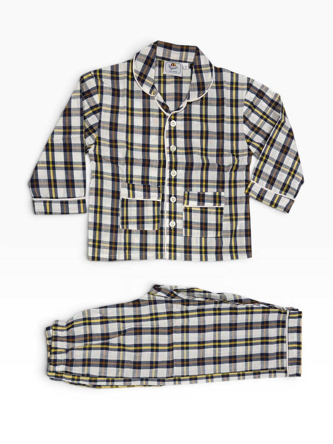 Pigiama lungo in cotone a quadroni <BR/> CHARLY BCL 936 GOLD 