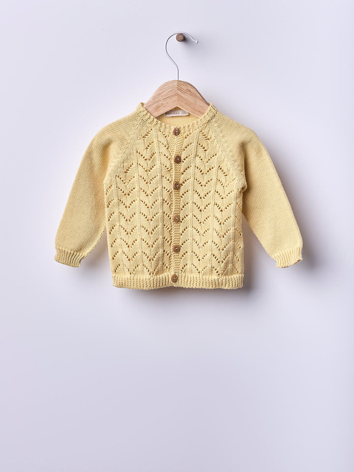 Cardigan traforato in filo senape 07308B 58 WEDOBLE 