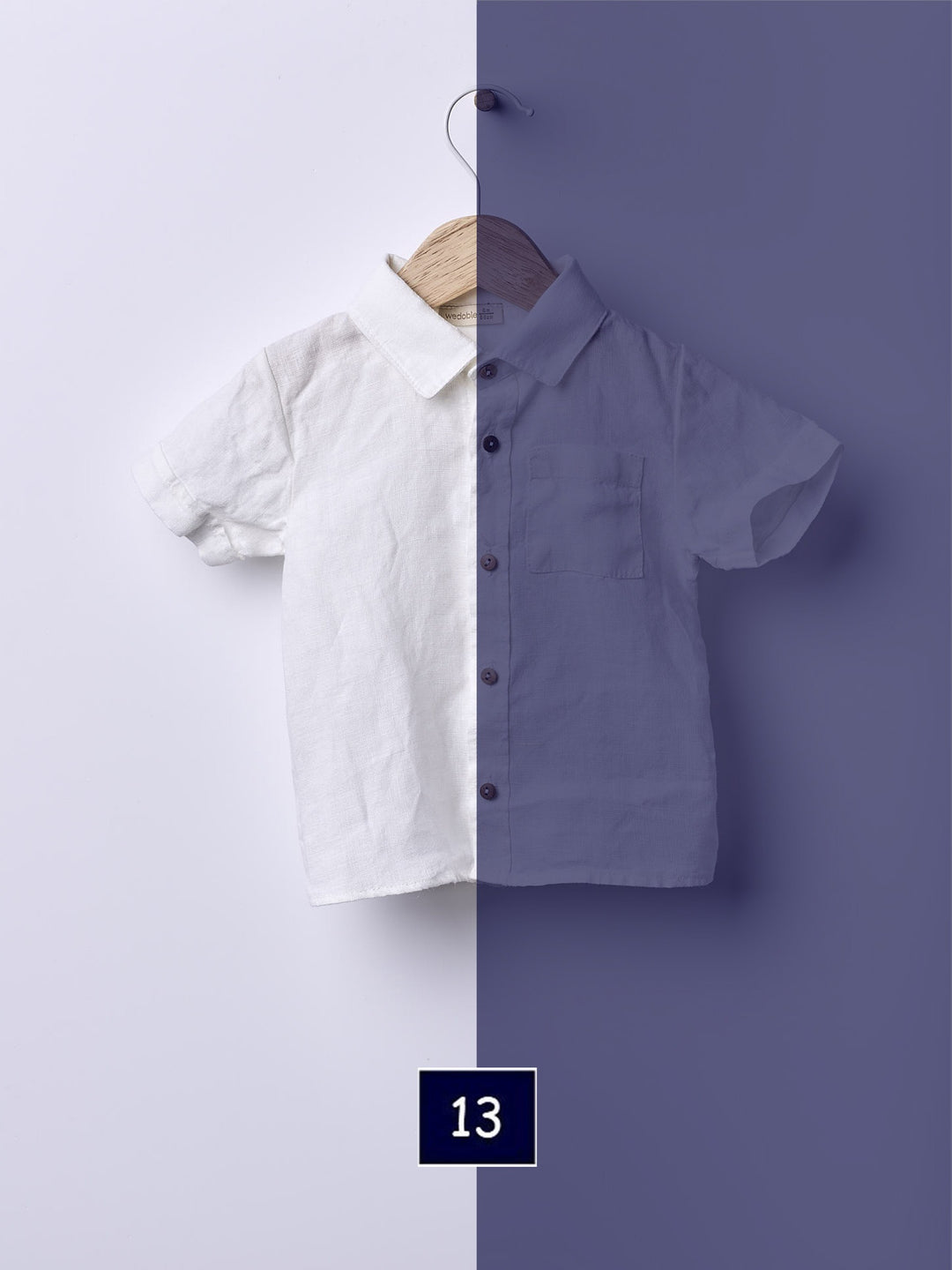 Camicia a maniche corte in lino blu 08914T 13 WEDOBLE 