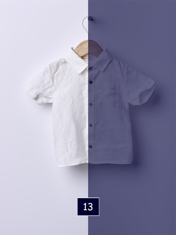 Camicia a maniche corte in lino blu 08914T 13 WEDOBLE 