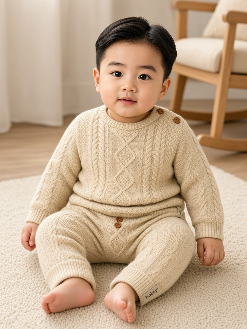 Completo due pezzi in lana beige 26208/26202 12 Babby 