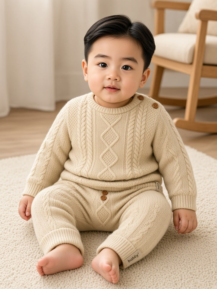 Completo due pezzi in lana beige 26208/26202 12 Babby 