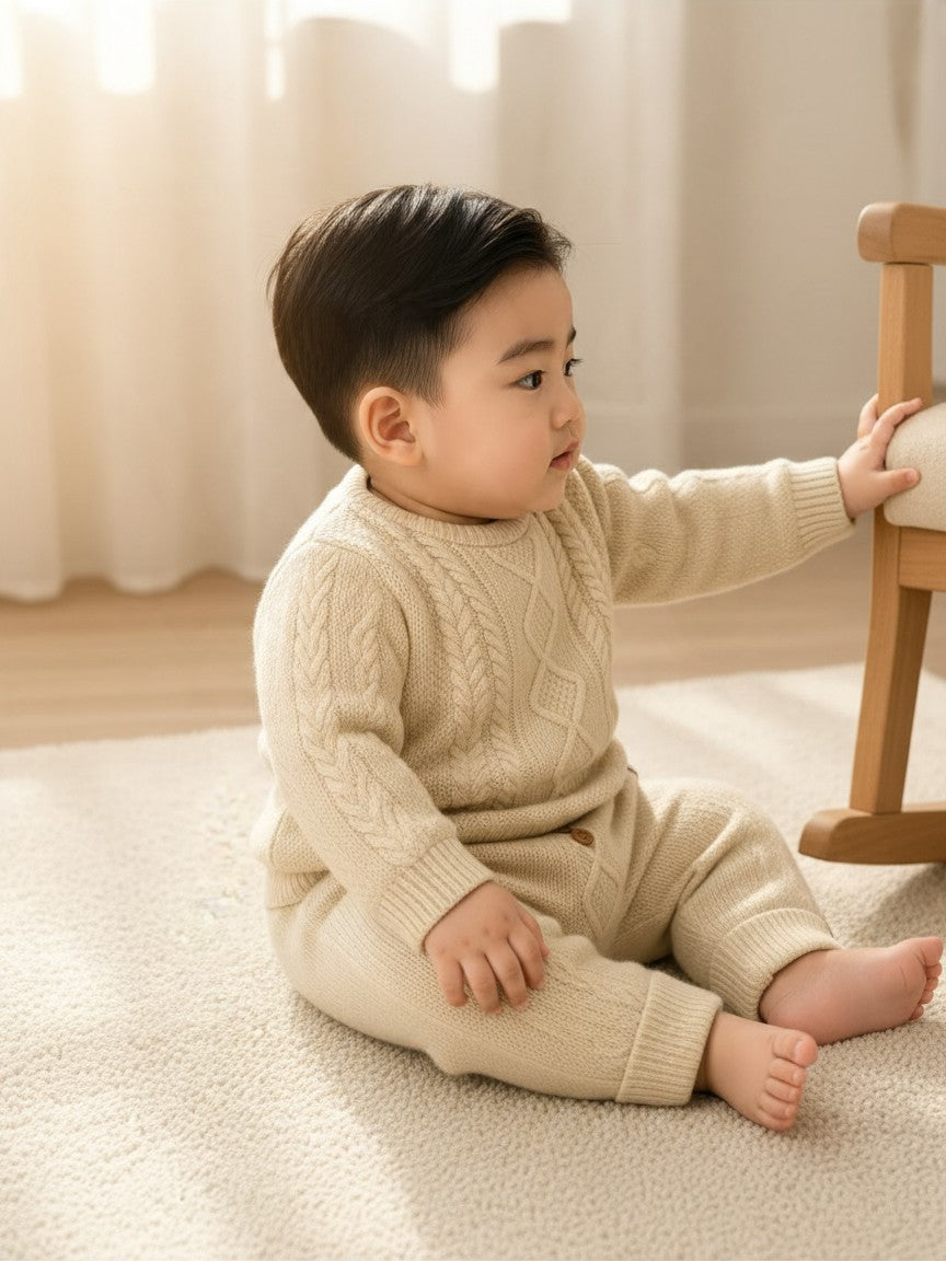 Completo due pezzi in lana beige 26208/26202 12 Babby 