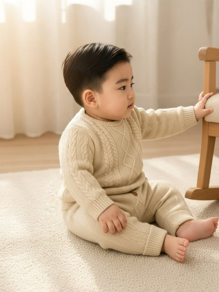 Completo due pezzi in lana beige 26208/26202 12 Babby 