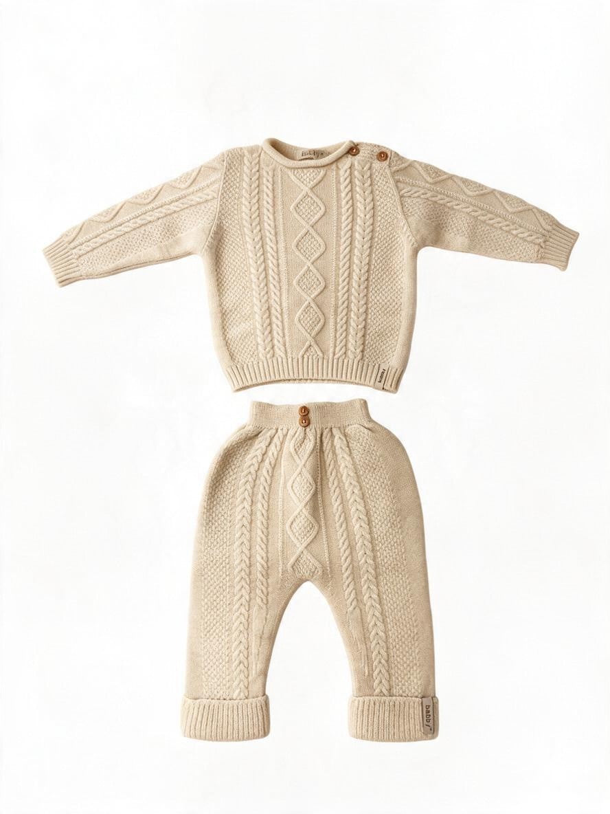 Completo due pezzi in lana beige 26208/26202 12 Babby 