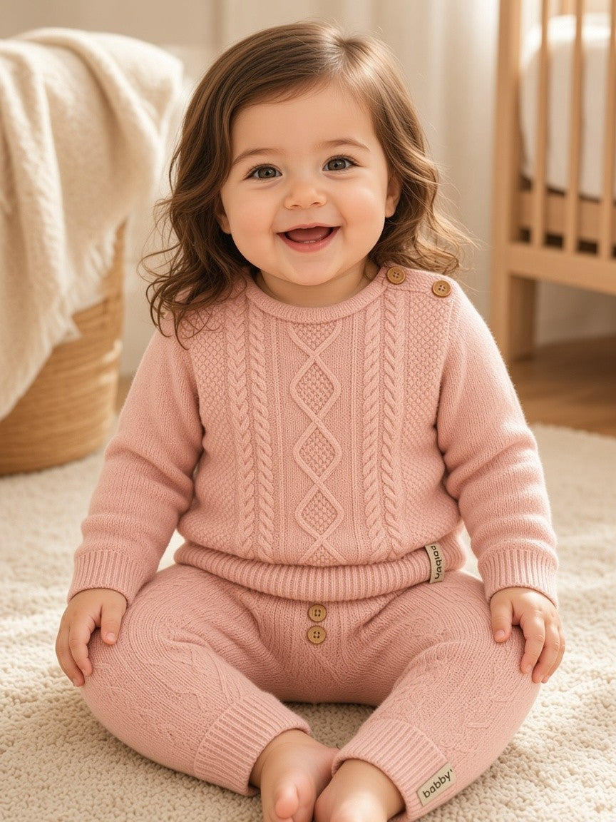 Completo due pezzi in lana rosa 26208/26202 80 Babby 
