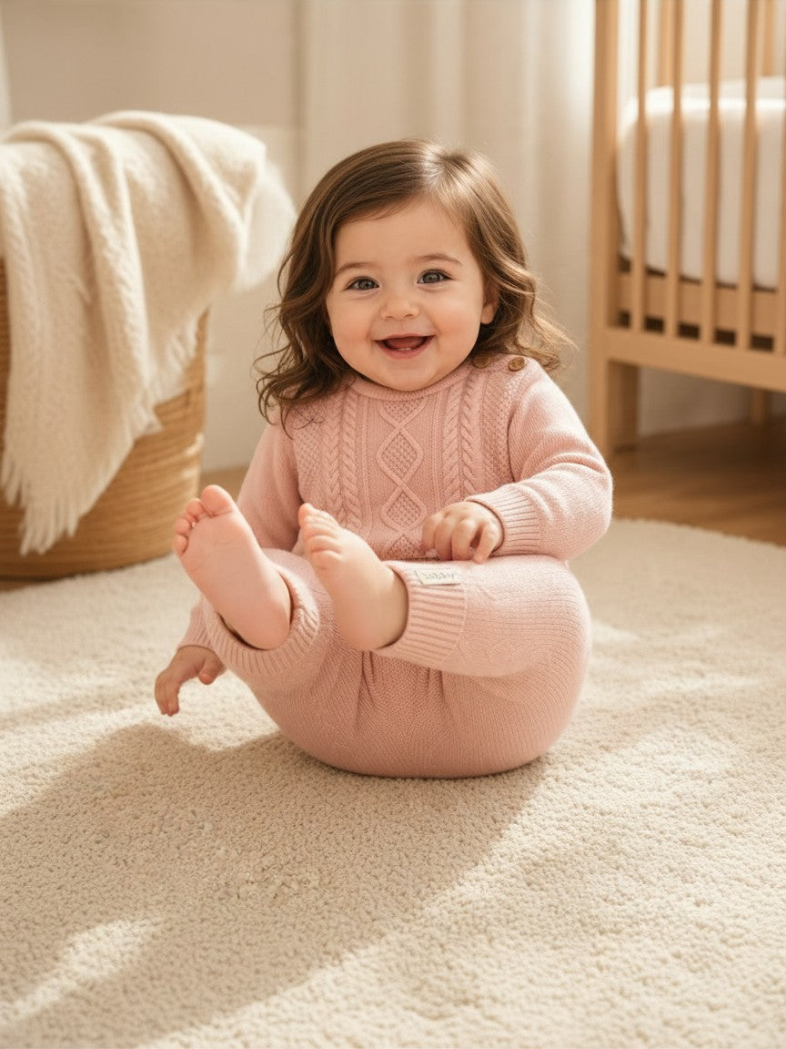 Completo due pezzi in lana rosa 26208/26202 80 Babby 