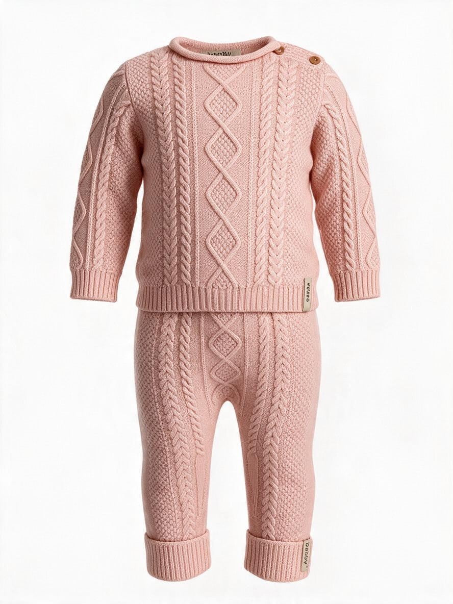 Completo due pezzi in lana rosa 26208/26202 80 Babby 
