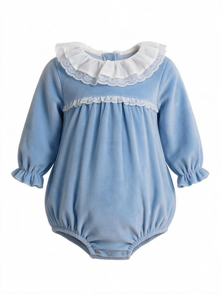 Pagliaccetto in ciniglia azzurro con colletto in pizzo 210/P CE Jogus 
