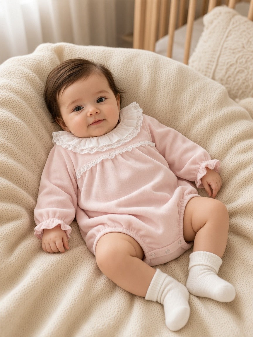 Pagliaccetto in ciniglia rosa con colletto in pizzo 210/P RO Jogus 