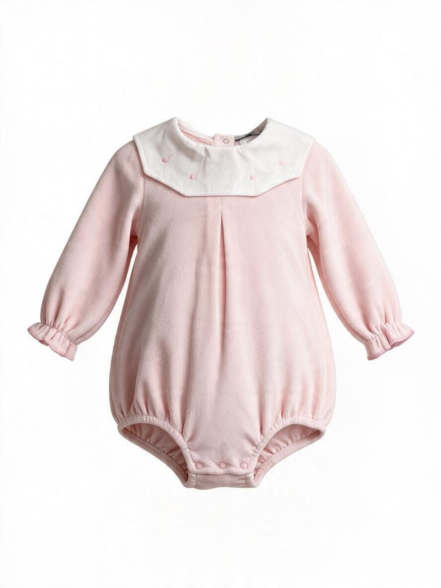Pagliaccetto in ciniglia rosa con colletto ricamato 216/P RO Jogus 