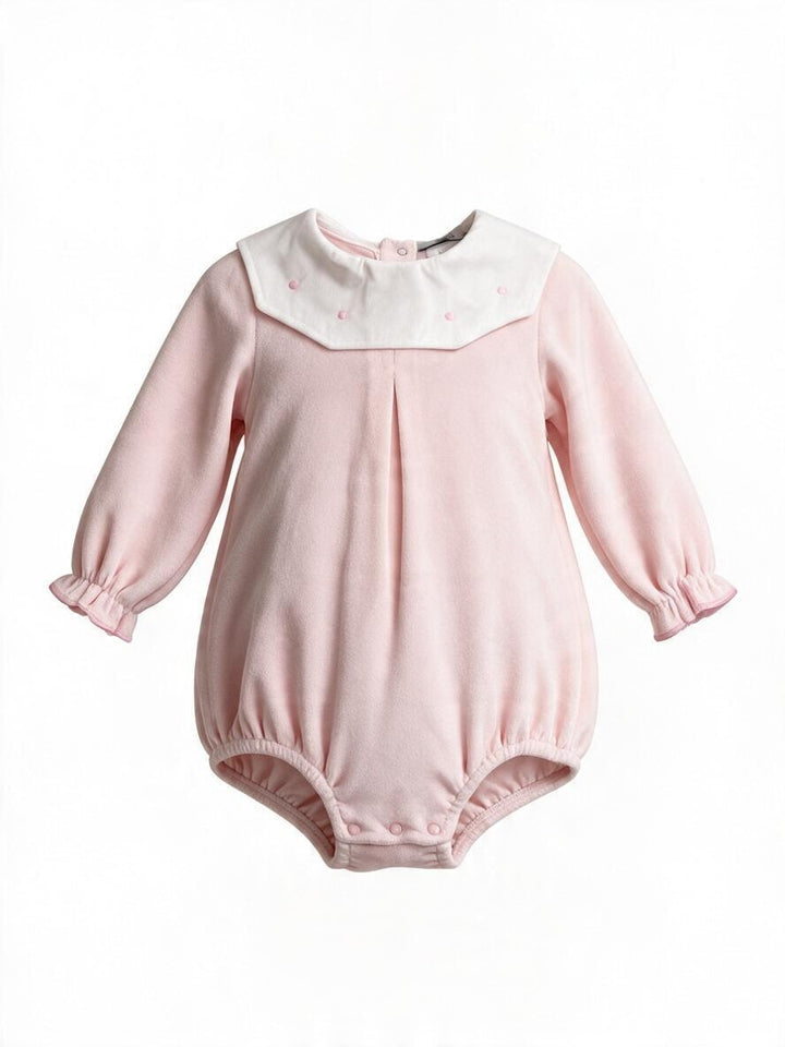 Pagliaccetto in ciniglia rosa con colletto ricamato 216/P RO Jogus 
