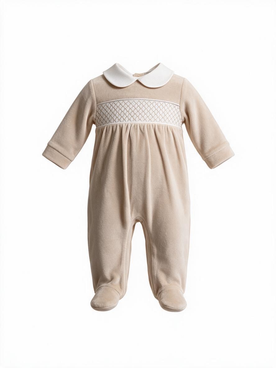 Tutina in ciniglia beige con punto smock 217 BS Jogus 