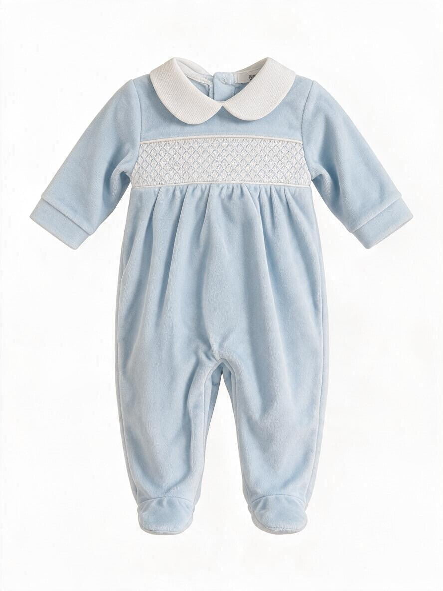 Tutina in ciniglia celeste con punto smock 217 CE Jogus 