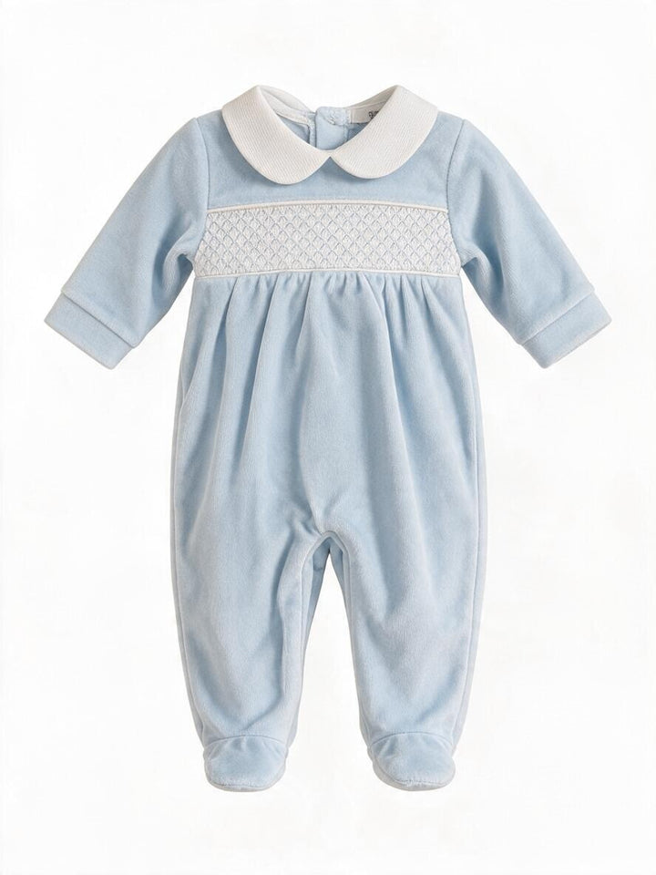 Tutina in ciniglia celeste con punto smock 217 CE Jogus 