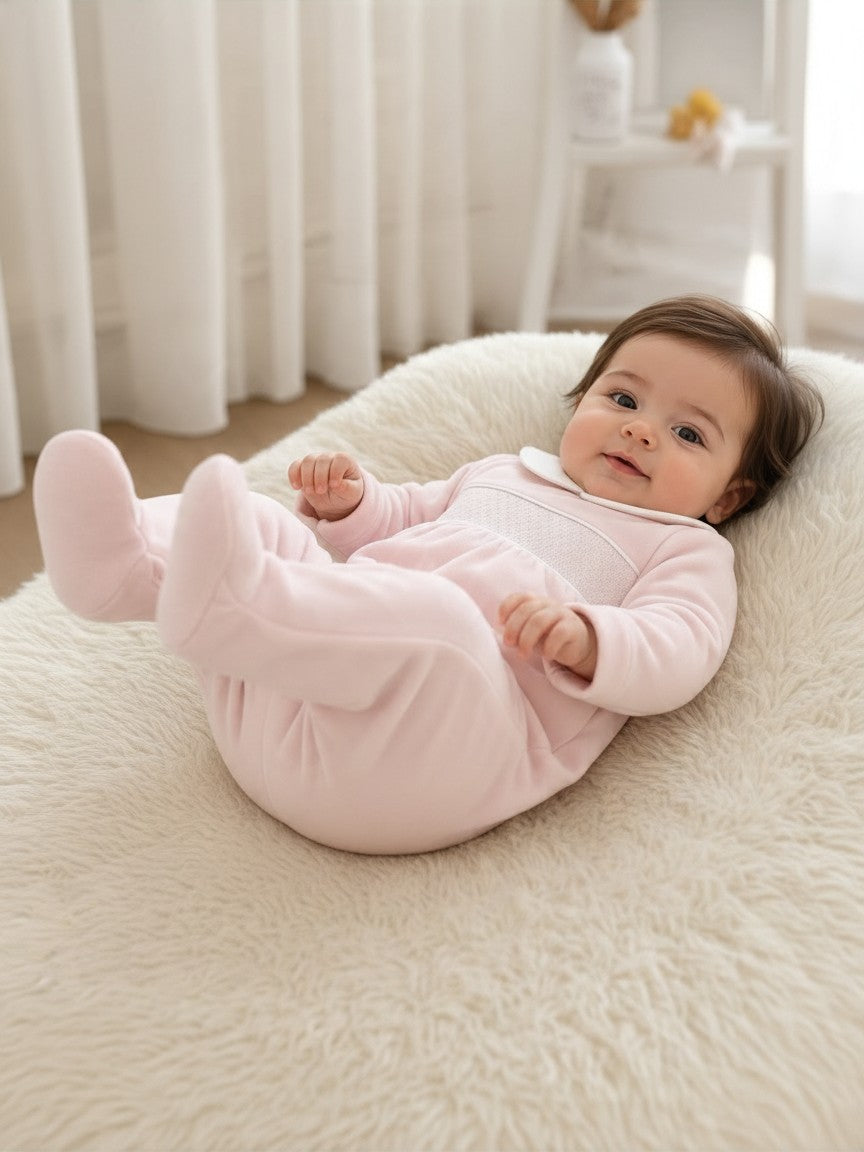 Tutina in ciniglia rosa con punto smock 217 RO Jogus 