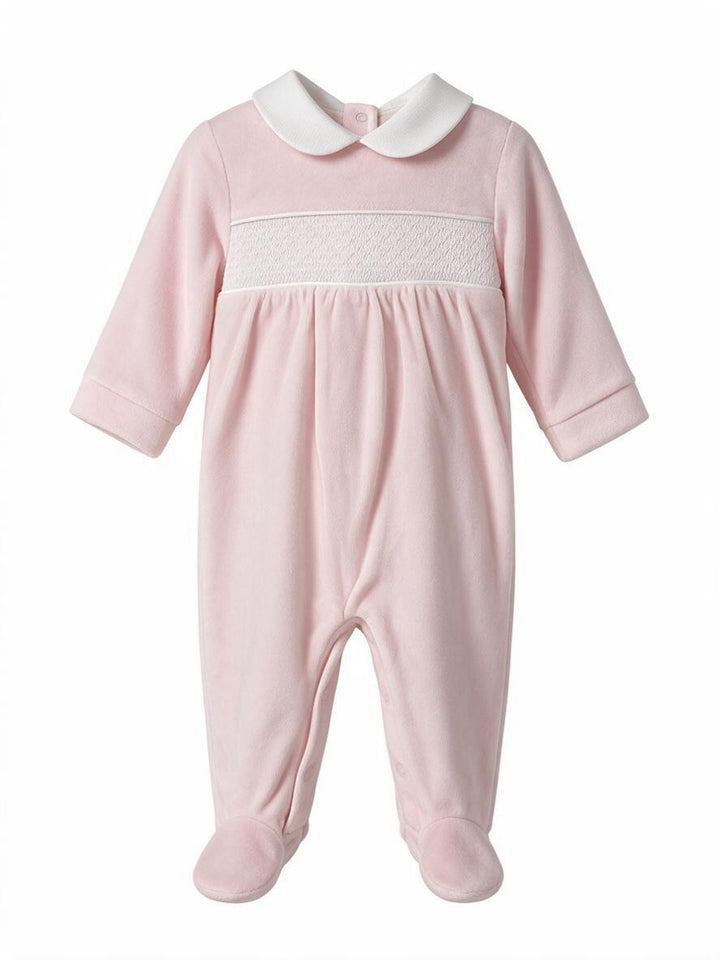 Tutina in ciniglia rosa con punto smock 217 RO Jogus 