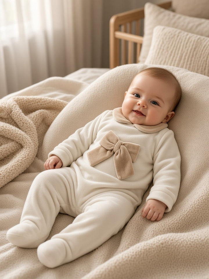 Tutina in ciniglia con fiocco beige 218 BBS Jogus 