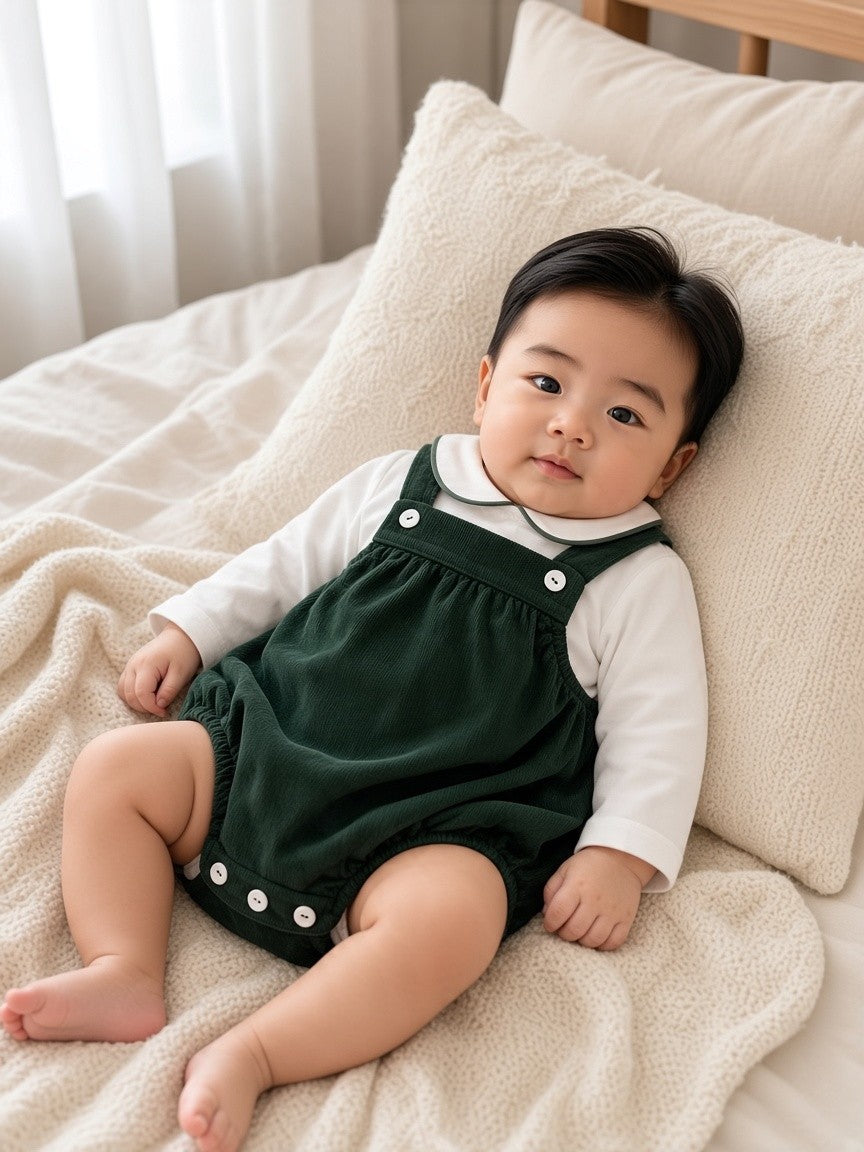 Salopette in velluto verde con camicia body<BR/><BR/> 231 VE Jogus 