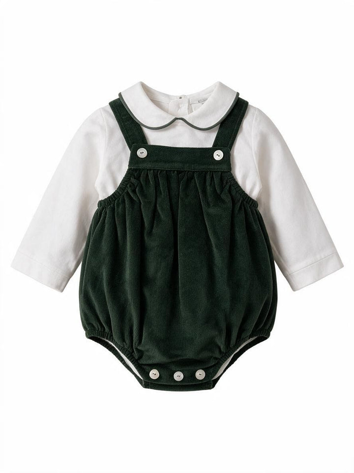 Salopette in velluto verde con camicia body<BR/><BR/> 231 VE Jogus 