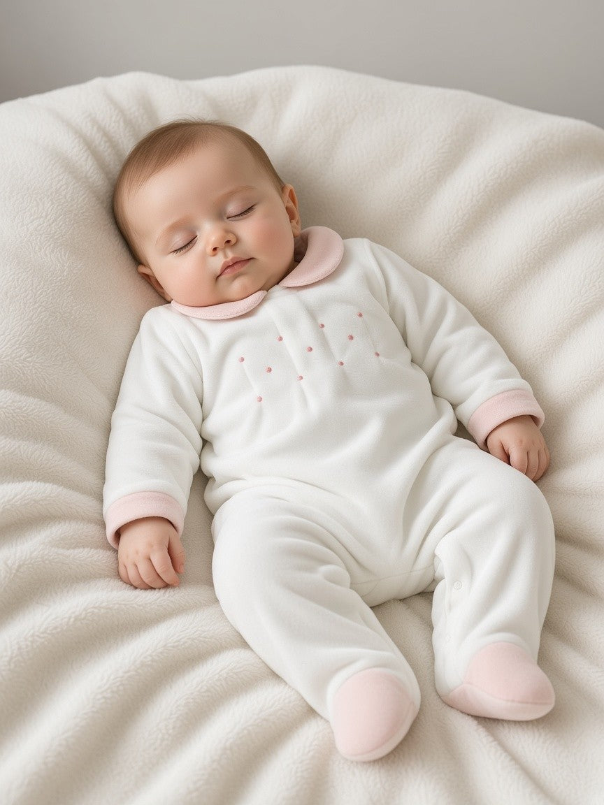 Tutina ciniglia con dettagli rosa e ricamo a mano TU9370 BR Teto e Tatta 