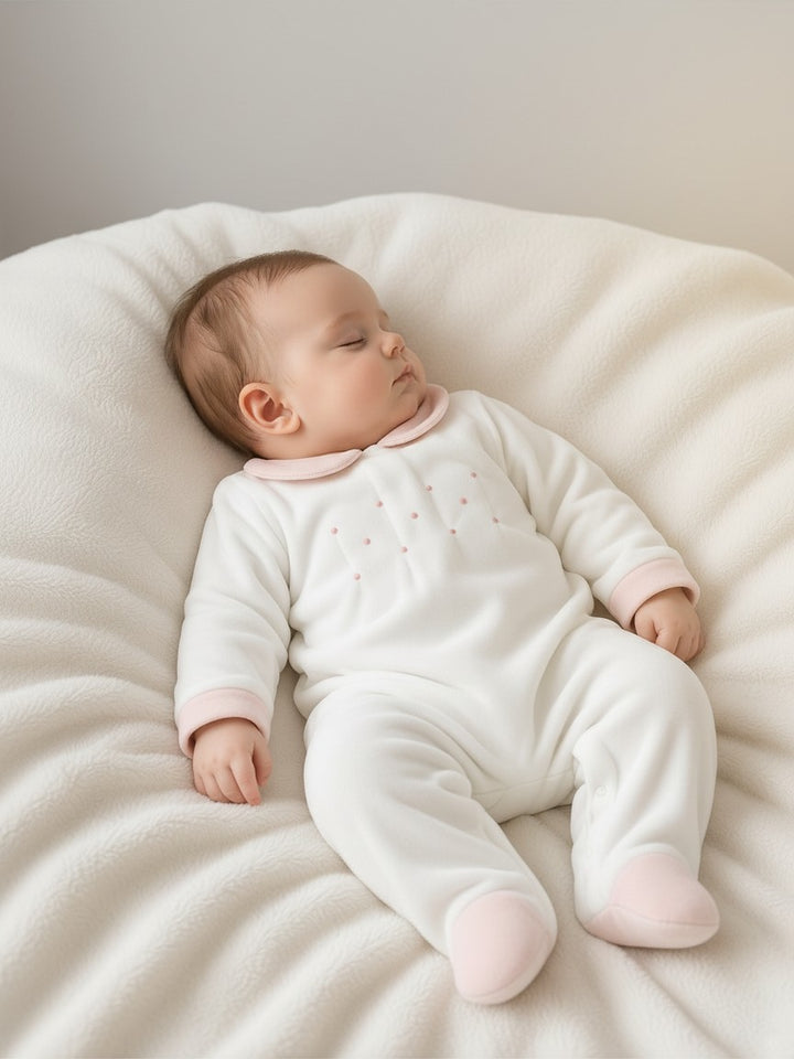 Tutina ciniglia con dettagli rosa e ricamo a mano TU9370 BR Teto e Tatta 